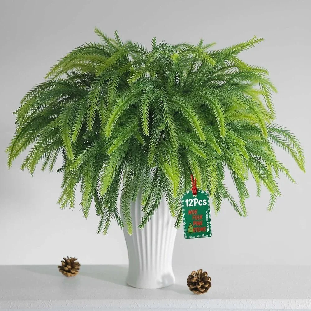 12 Pieces 18 Inch Christmas Norfolk Pine Greenery Branches Home Decorations